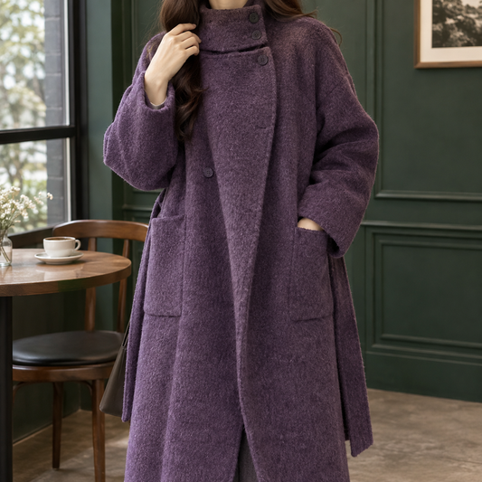 Carolina | Cappotto Lungo in Misto Lana con Cintura e Collo Alto