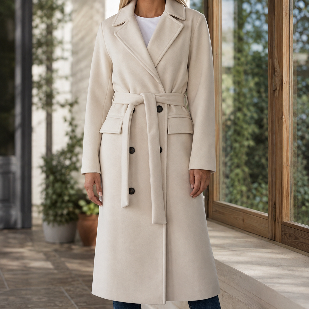 Angela | Cappotto Lungo Doppiopetto con Cintura