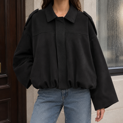 Selene | Bomber Oversize Effetto Suede con Orlo a Palloncino