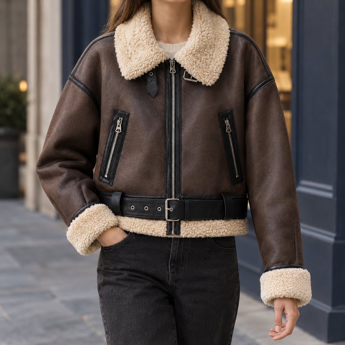 Dina | Giacca Aviator Corta in Ecopelle con Bordo Morbido