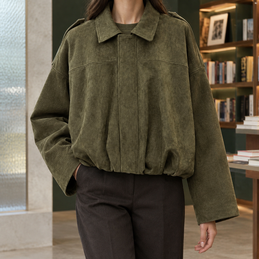 Emanuela | Bomber Oversize Effetto Suede con Colletto