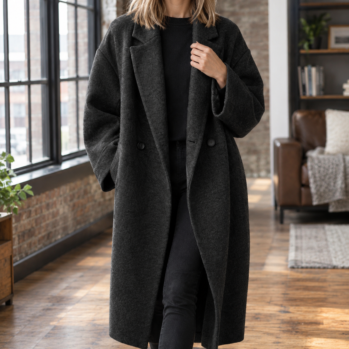 Cecilia | Cappotto Lungo Doppiopetto Oversize in Misto Lana