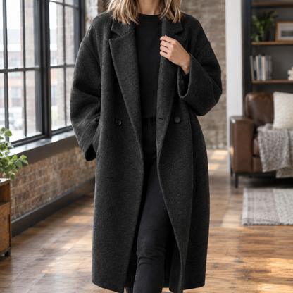 Cecilia | Cappotto Lungo Doppiopetto Oversize in Misto Lana