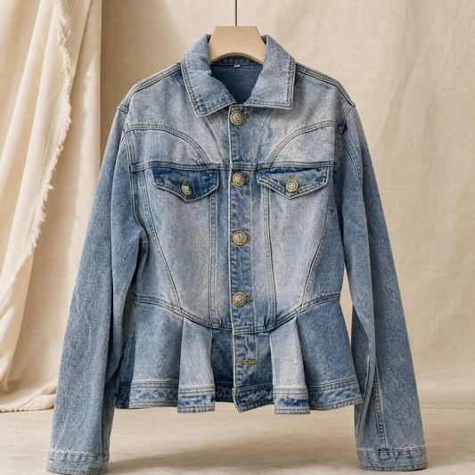 Evelina | Giacca di Jeans Peplum con Bottoni