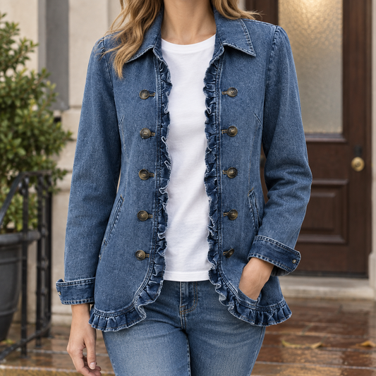 Agnese | Giacca di Jeans Doppiopetto con Volant