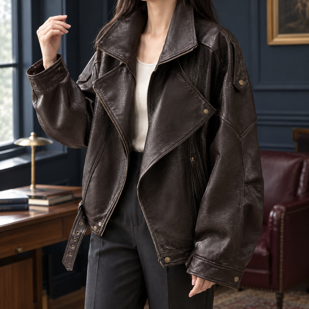 Giada | Giacca Biker Oversize in Ecopelle con Cintura