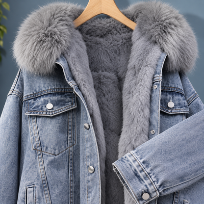 Enrica | Giacca di Jeans con Cappuccio Foderata in Peluche