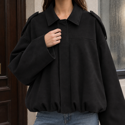 Selene | Bomber Oversize Effetto Suede con Orlo a Palloncino