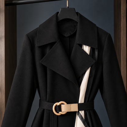 Emilia | Cappotto a Mezza Lunghezza con Cintura e Pannello a Contrasto