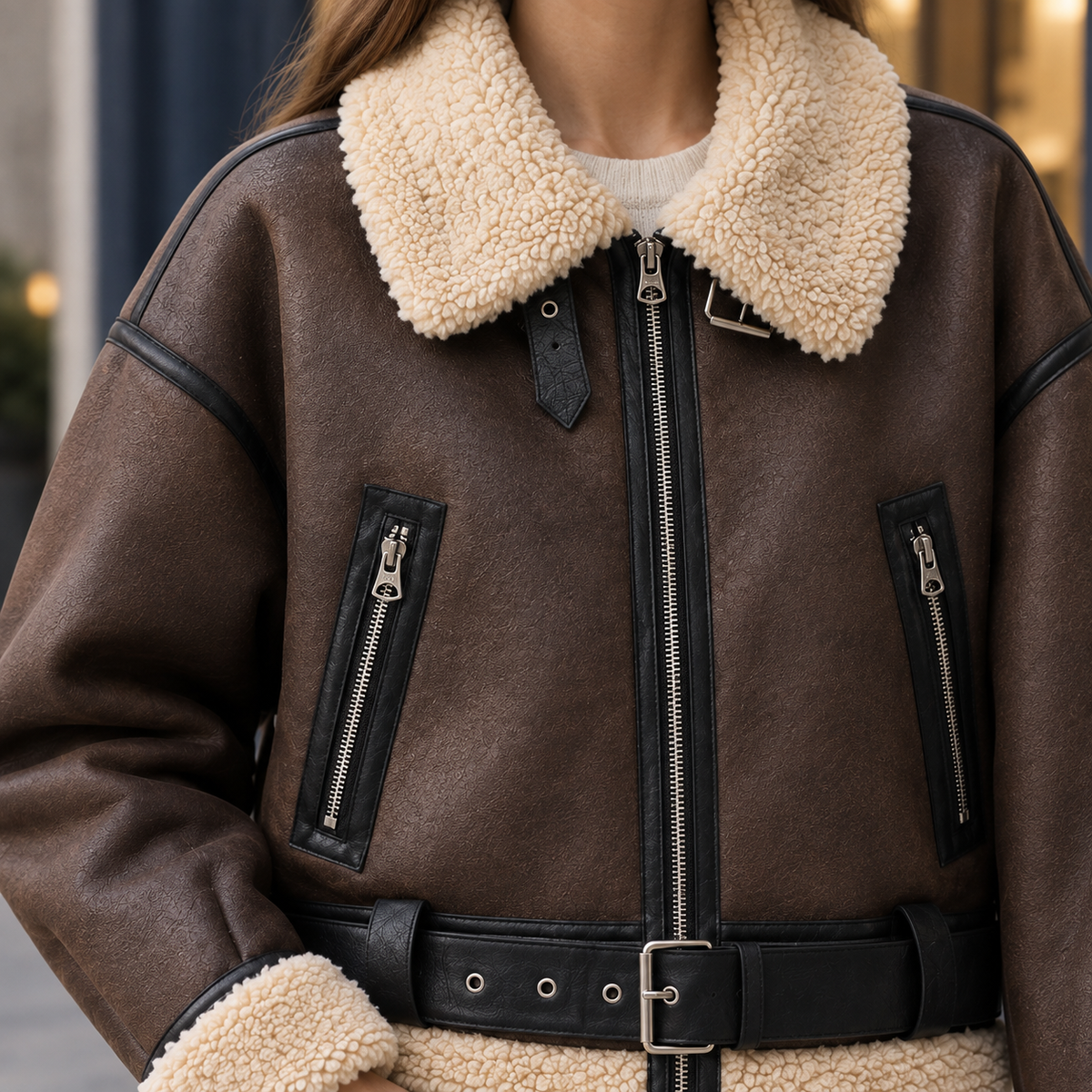 Dina | Giacca Aviator Corta in Ecopelle con Bordo Morbido