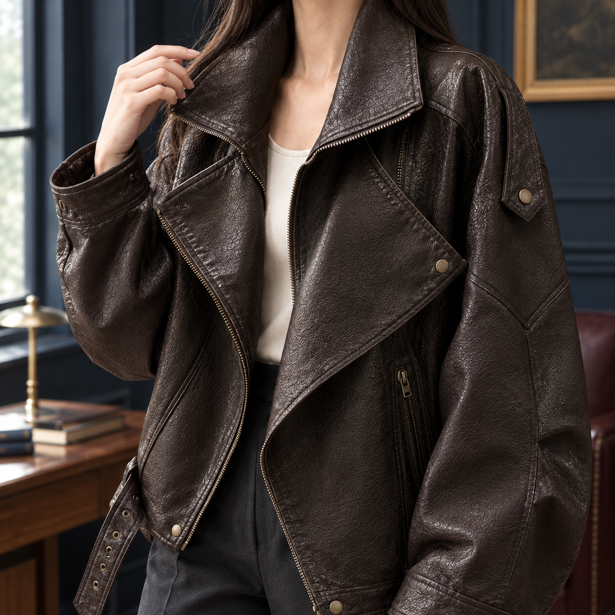 Giada | Giacca Biker Oversize in Ecopelle con Cintura