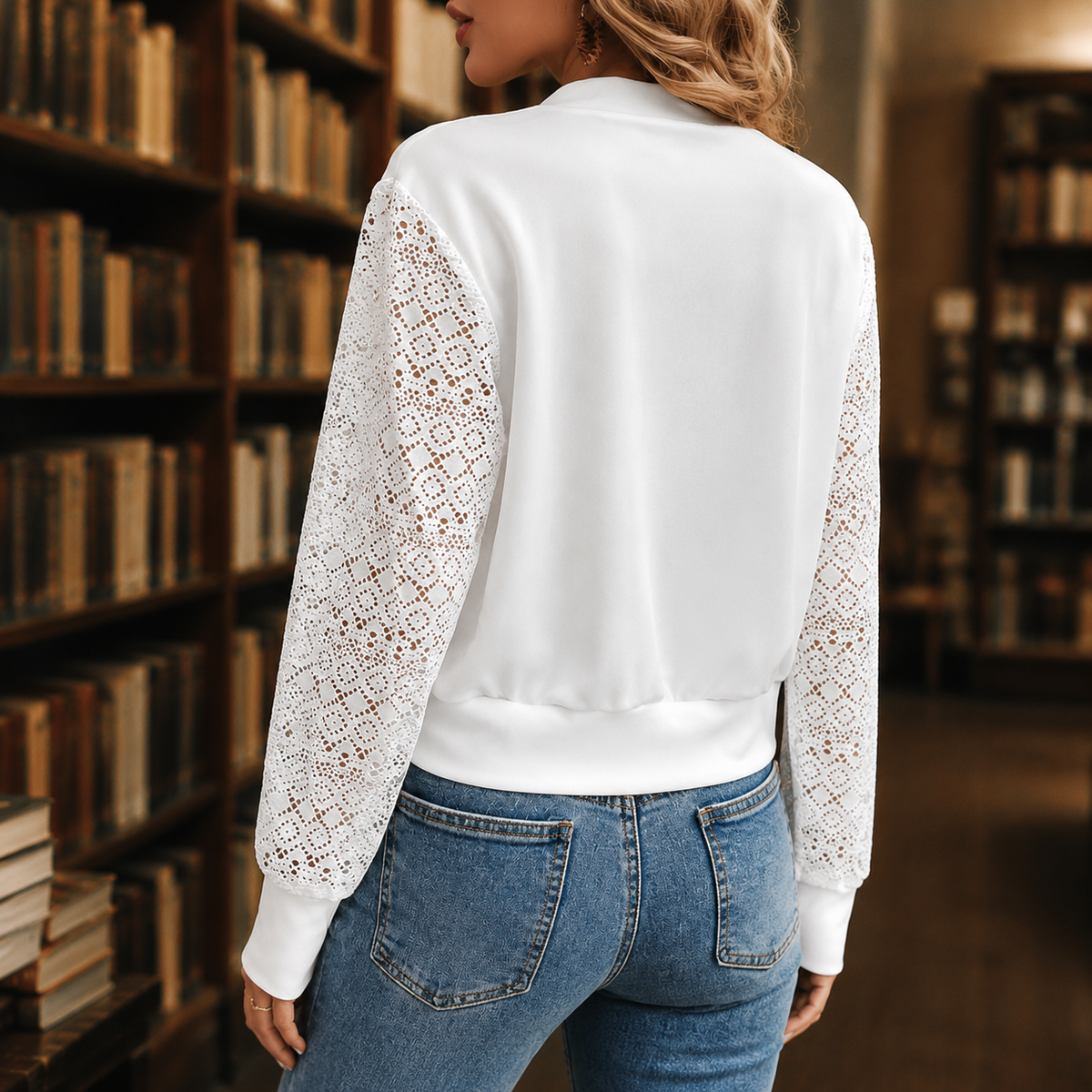 Antonella | Bomber con Maniche in Pizzo all'Uncinetto