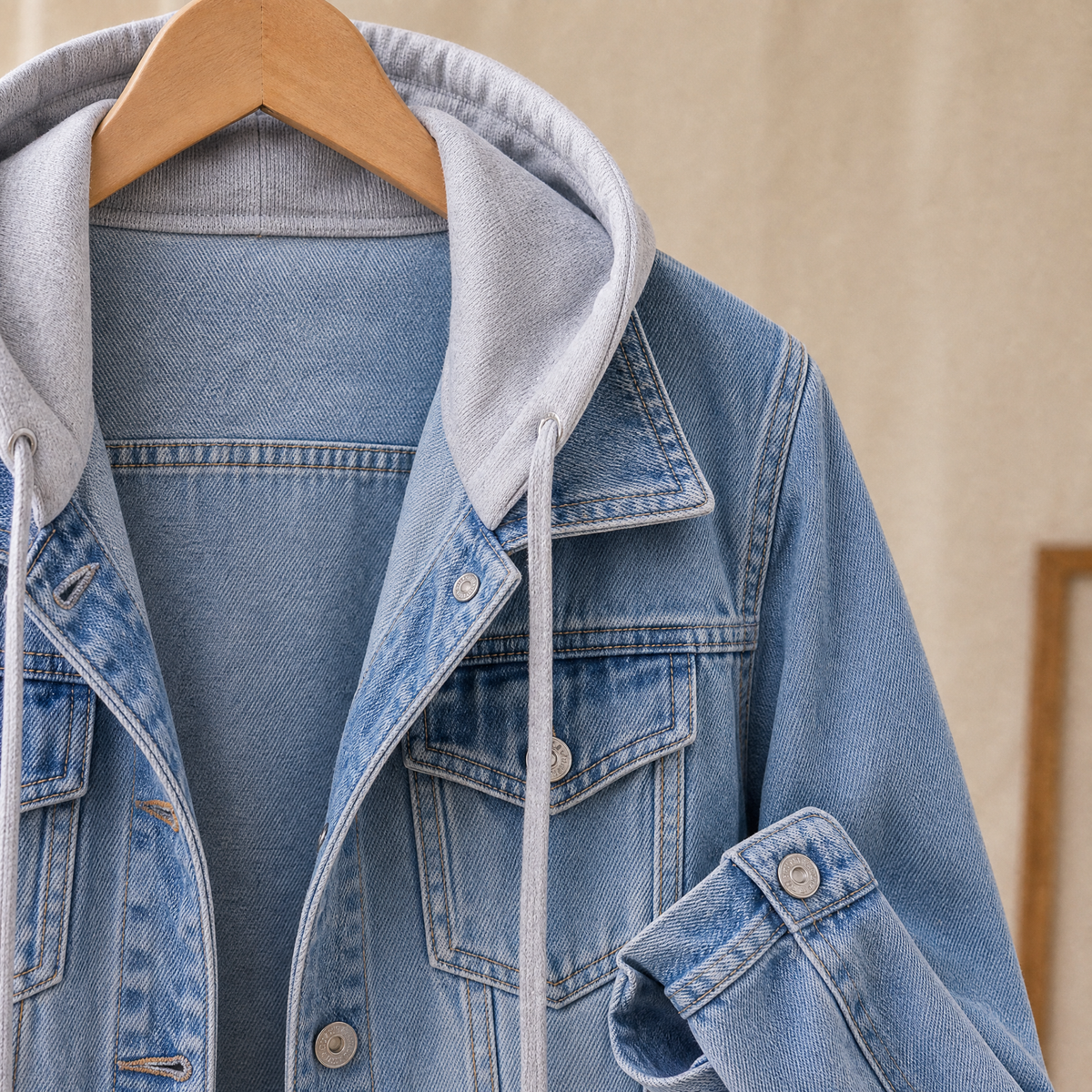 Zoe | Giacca di Jeans con Cappuccio e Cordoncino a Contrasto