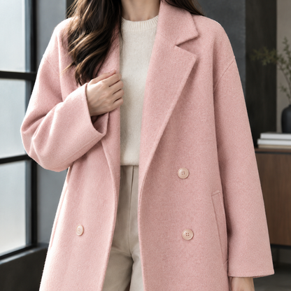 Clara | Cappotto Lungo Doppiopetto in Misto Lana