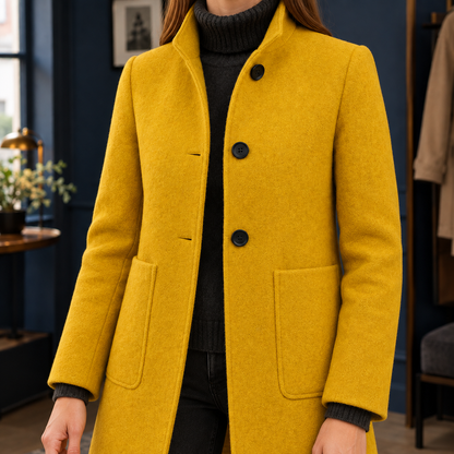 Lina | Cappotto Effetto Lana con Collo Alto e Bottoni