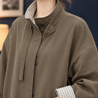 Rina | Cappotto Monopetto con Bordi a Quadri