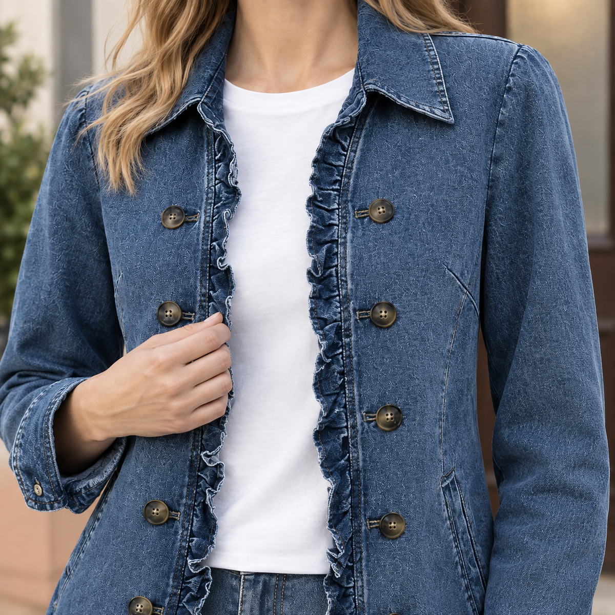 Agnese | Giacca di Jeans Doppiopetto con Volant