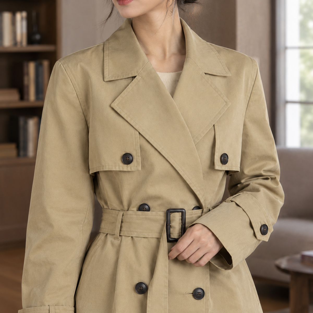 Dafne | Trench Corto Doppiopetto con Cintura