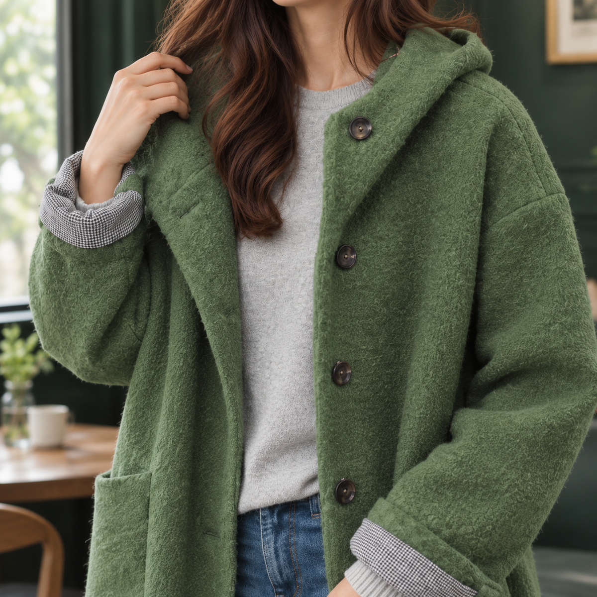 Graziella | Cappotto Lungo in Misto Lana con Cappuccio