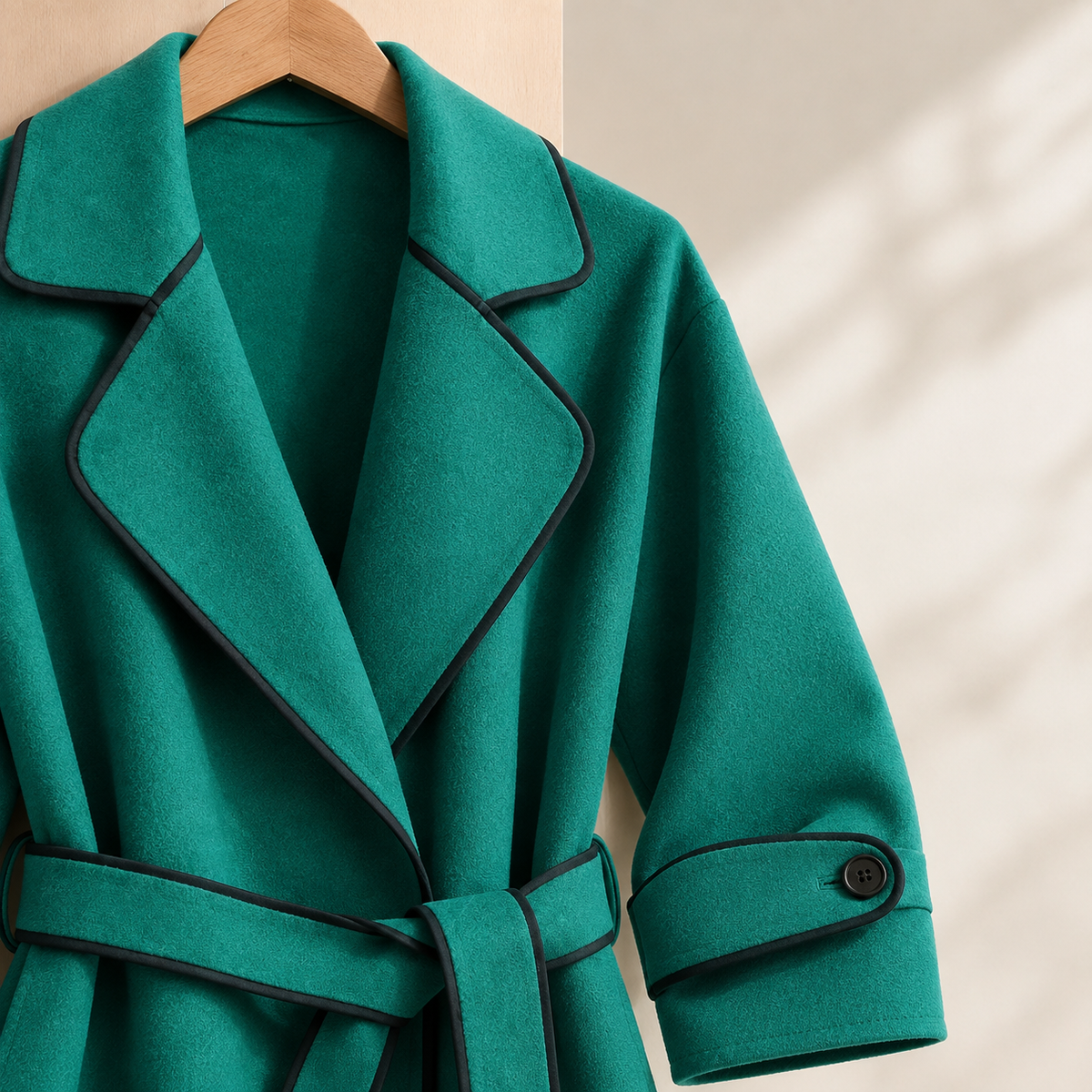 Regina | Cappotto Avvolgente con Cintura e Bordini a Contrasto