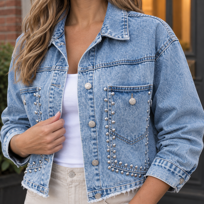 Liliana | Giacca di Jeans Corta con Borchie