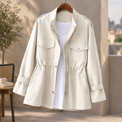 Savina | Giacca Utility con Coulisse in Vita e Collo Alto