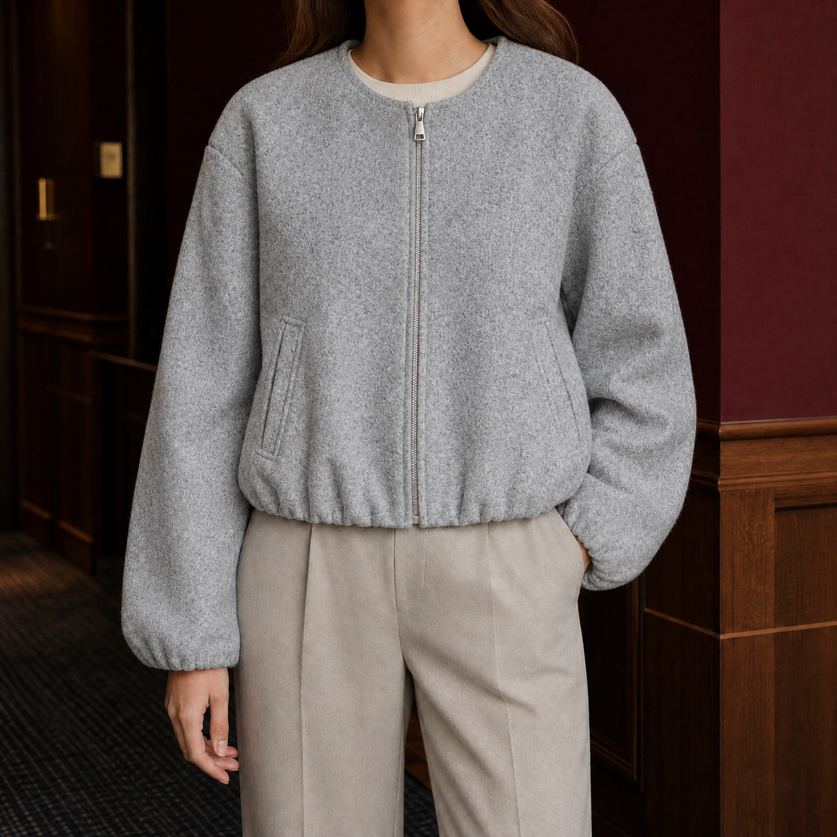 Fausta | Bomber Corto senza Colletto con Zip
