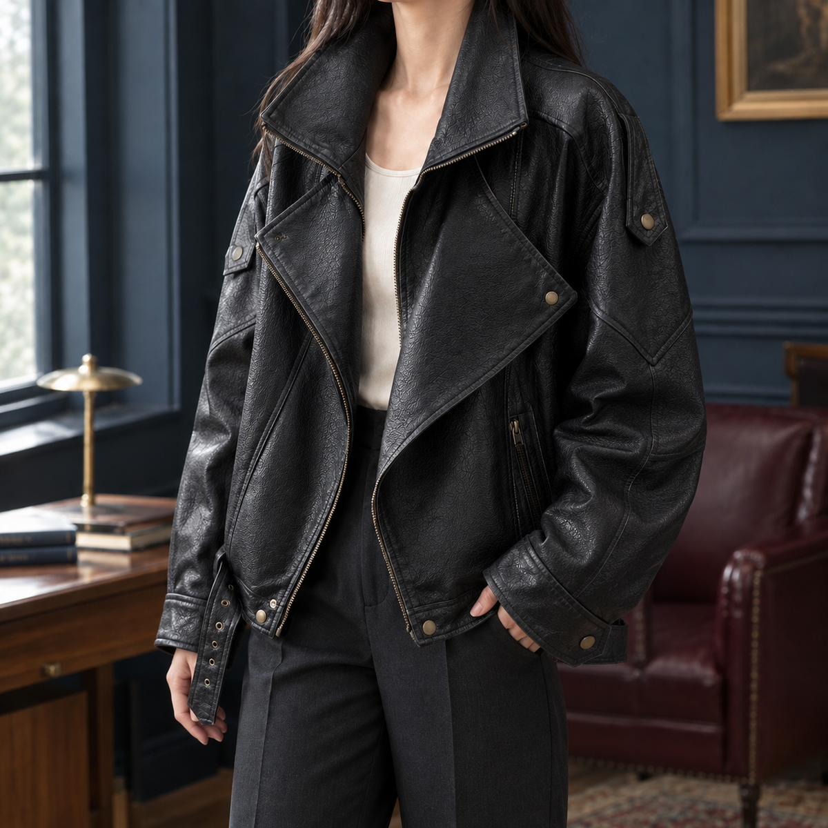 Giada | Giacca Biker Oversize in Ecopelle con Cintura