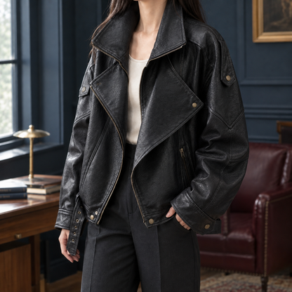 Giada | Giacca Biker Oversize in Ecopelle con Cintura