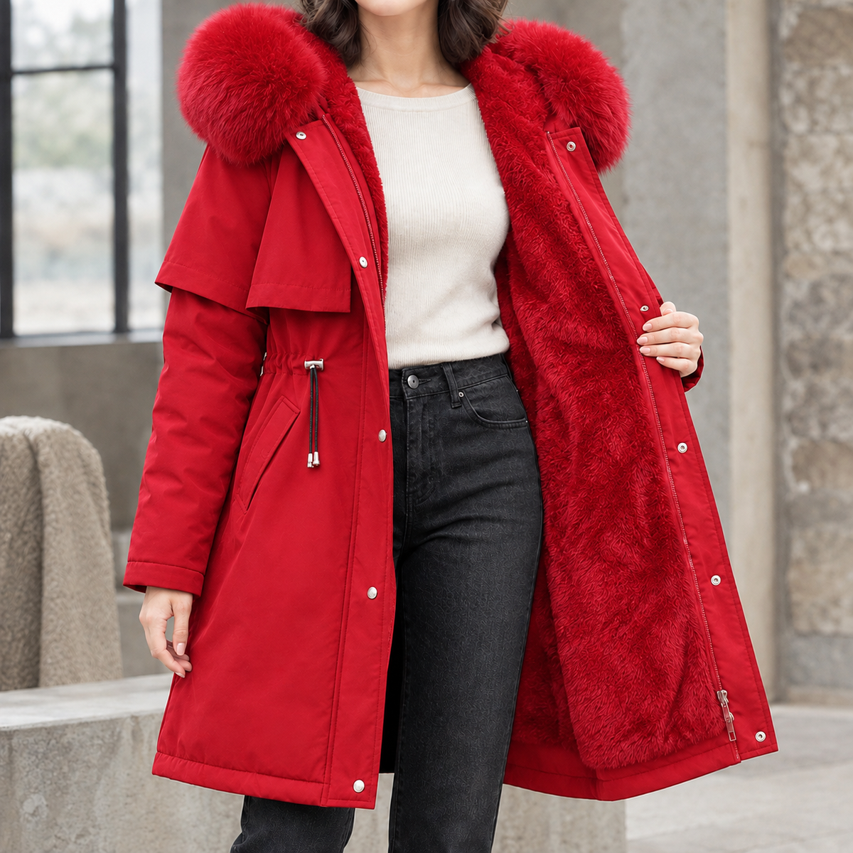 Ambra | Parka Lungo con Cappuccio e Interno in Peluche