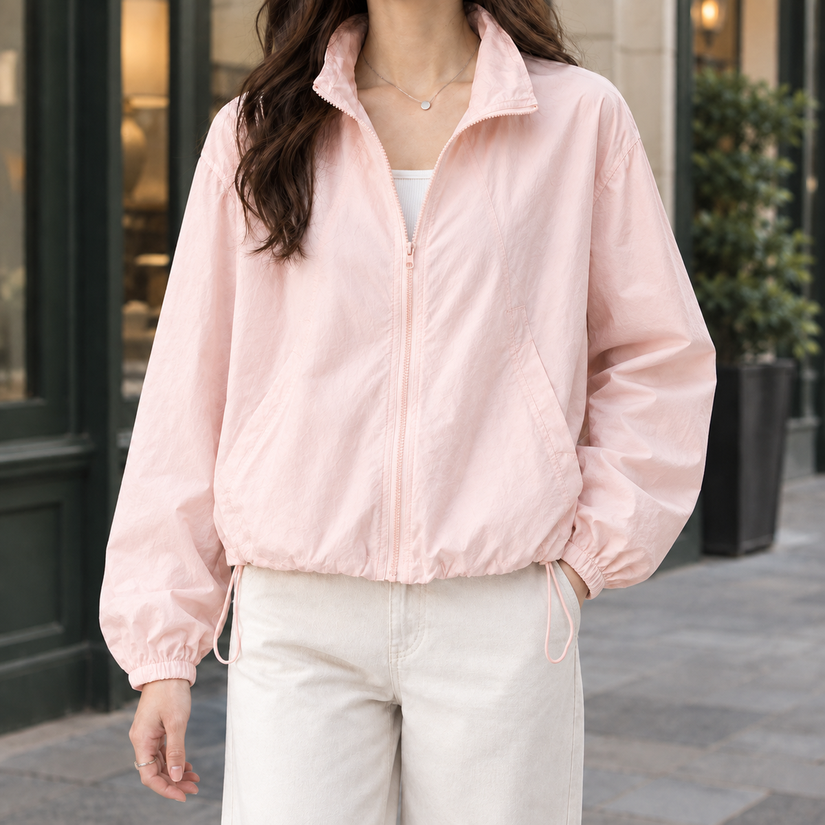 Aldina | Giacca Leggera con Zip e Orlo a Coulisse