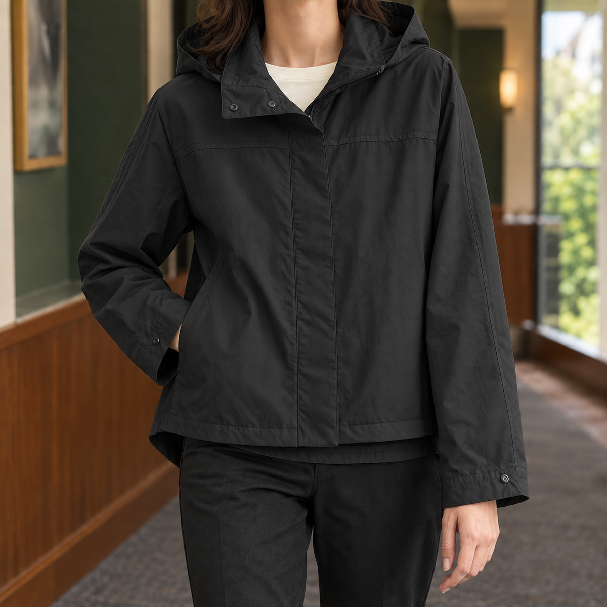 Luciana | Giacca Leggera con Cappuccio in Misto Cotone