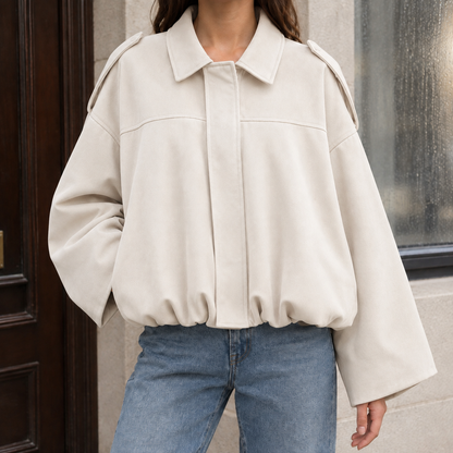 Selene | Bomber Oversize Effetto Suede con Orlo a Palloncino