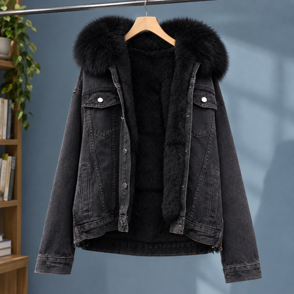 Enrica | Giacca di Jeans con Cappuccio Foderata in Peluche