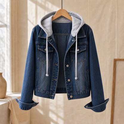 Zoe | Giacca di Jeans con Cappuccio e Cordoncino a Contrasto