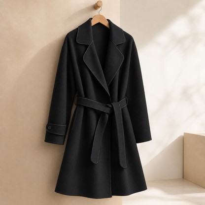 Regina | Cappotto Avvolgente con Cintura e Bordini a Contrasto