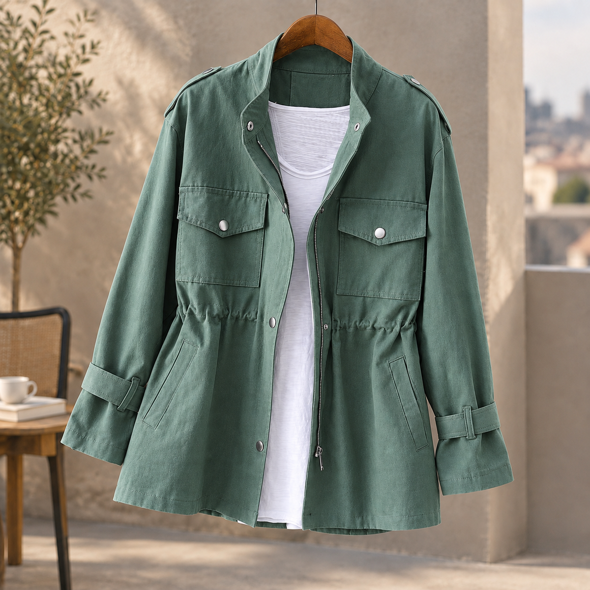 Savina | Giacca Utility con Coulisse in Vita e Collo Alto