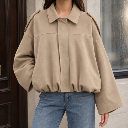 Selene | Bomber Oversize Effetto Suede con Orlo a Palloncino