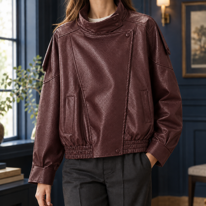 Nives | Giacca Biker Corta in Ecopelle