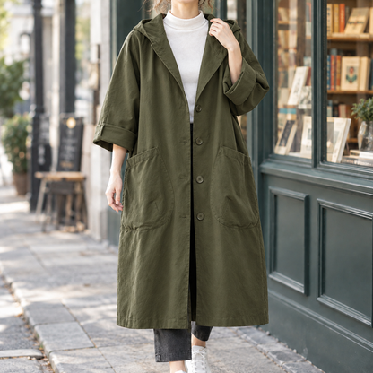 Marcella | Cappotto Lungo con Cappuccio e Bottoni