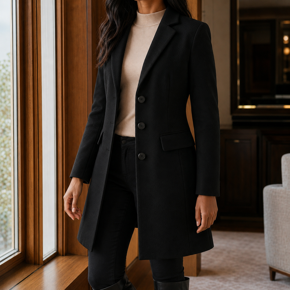 Sabrina | Cappotto Sartoriale Effetto Lana con Rever a Lancia