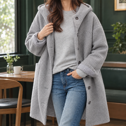 Graziella | Cappotto Lungo in Misto Lana con Cappuccio