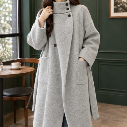 Carolina | Cappotto Lungo in Misto Lana con Cintura e Collo Alto