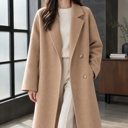 Clara | Cappotto Lungo Doppiopetto in Misto Lana