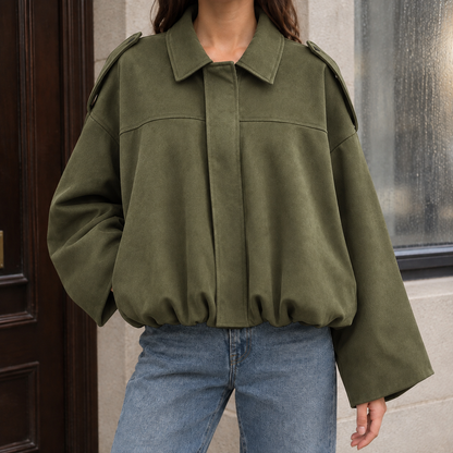 Selene | Bomber Oversize Effetto Suede con Orlo a Palloncino