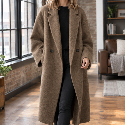 Cecilia | Cappotto Lungo Doppiopetto Oversize in Misto Lana