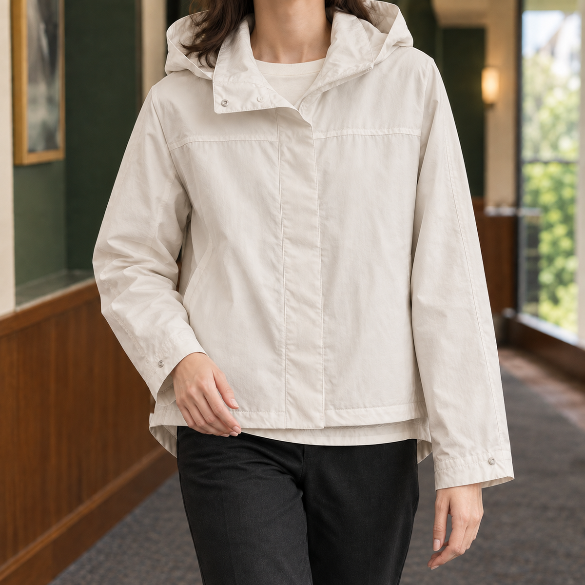 Luciana | Giacca Leggera con Cappuccio in Misto Cotone