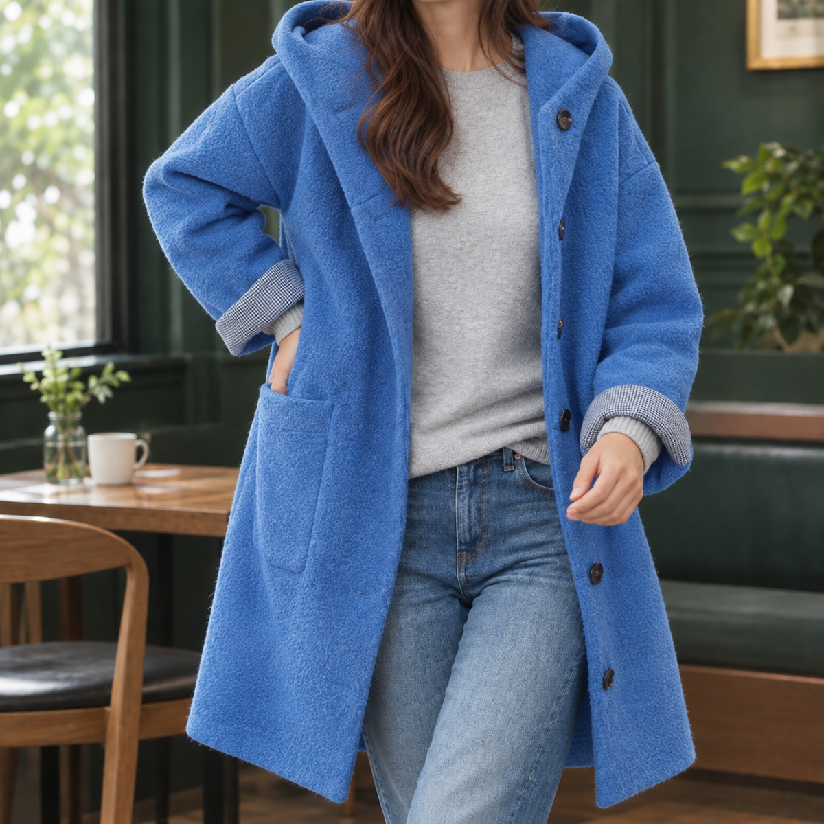 Graziella | Cappotto Lungo in Misto Lana con Cappuccio