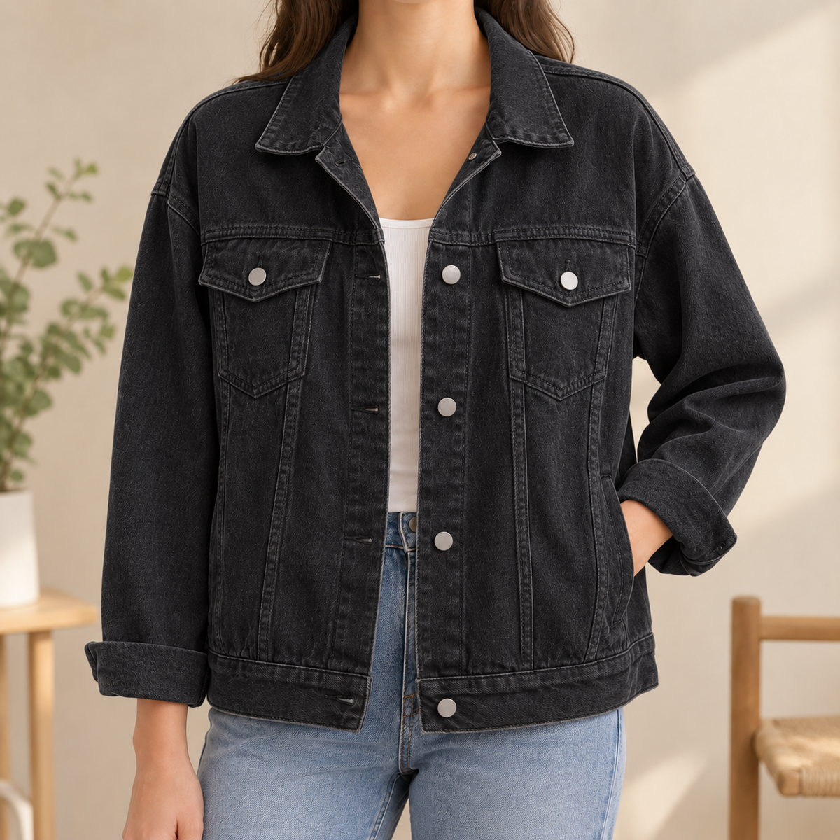 Bruna | Giacca di Jeans Relaxed con Quattro Tasche