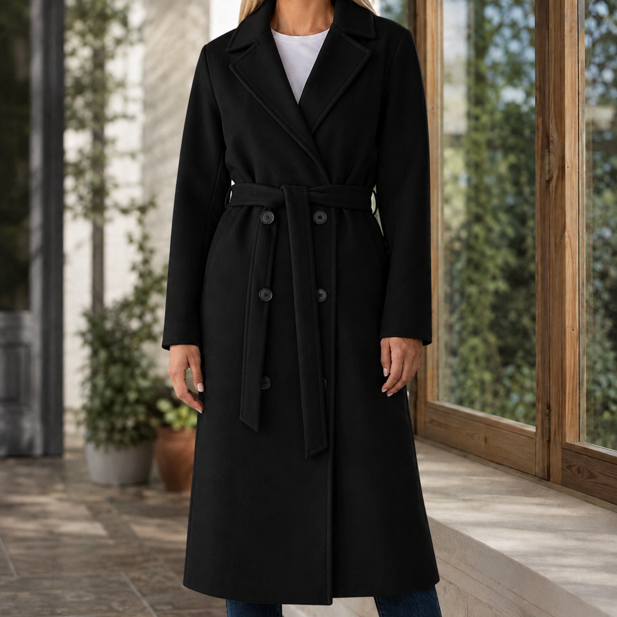 Angela | Cappotto Lungo Doppiopetto con Cintura